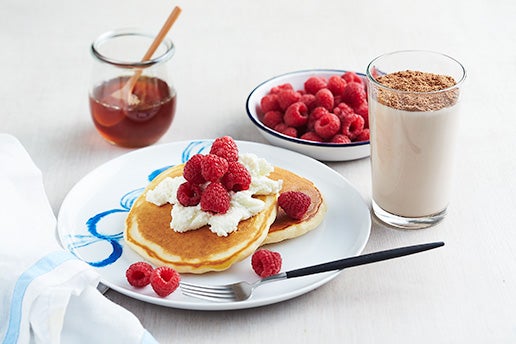Coconut Pancakes with MILO and milk