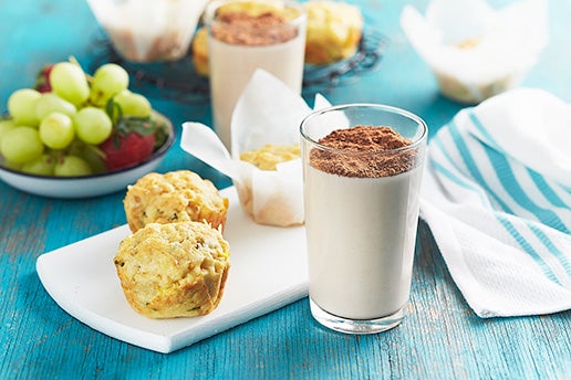 muffins, fruit and MILO chocolate milk