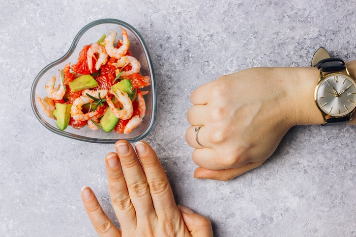 quick meal and hands with watch