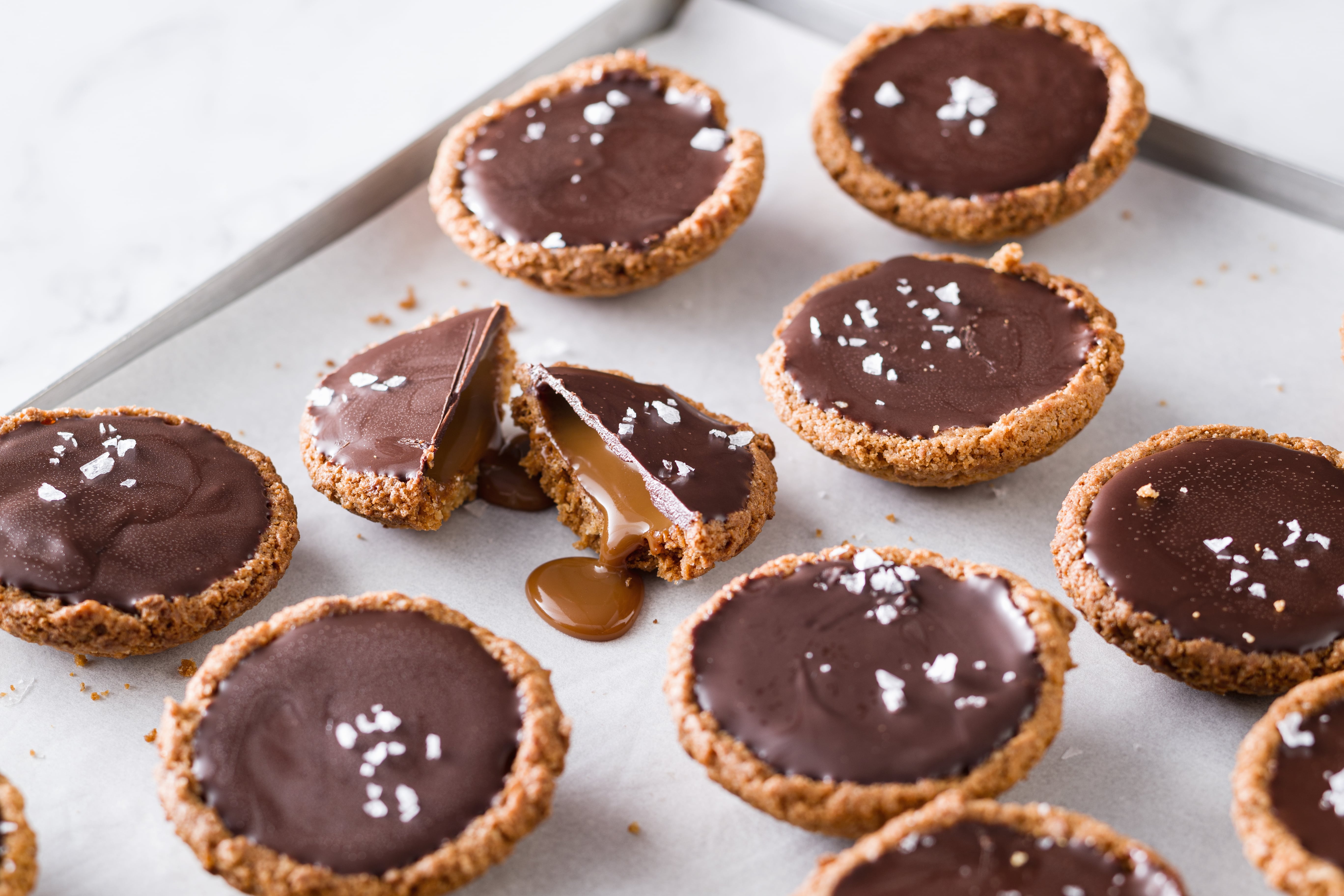 Gooey Salted Caramel Butter Snap Tartlets