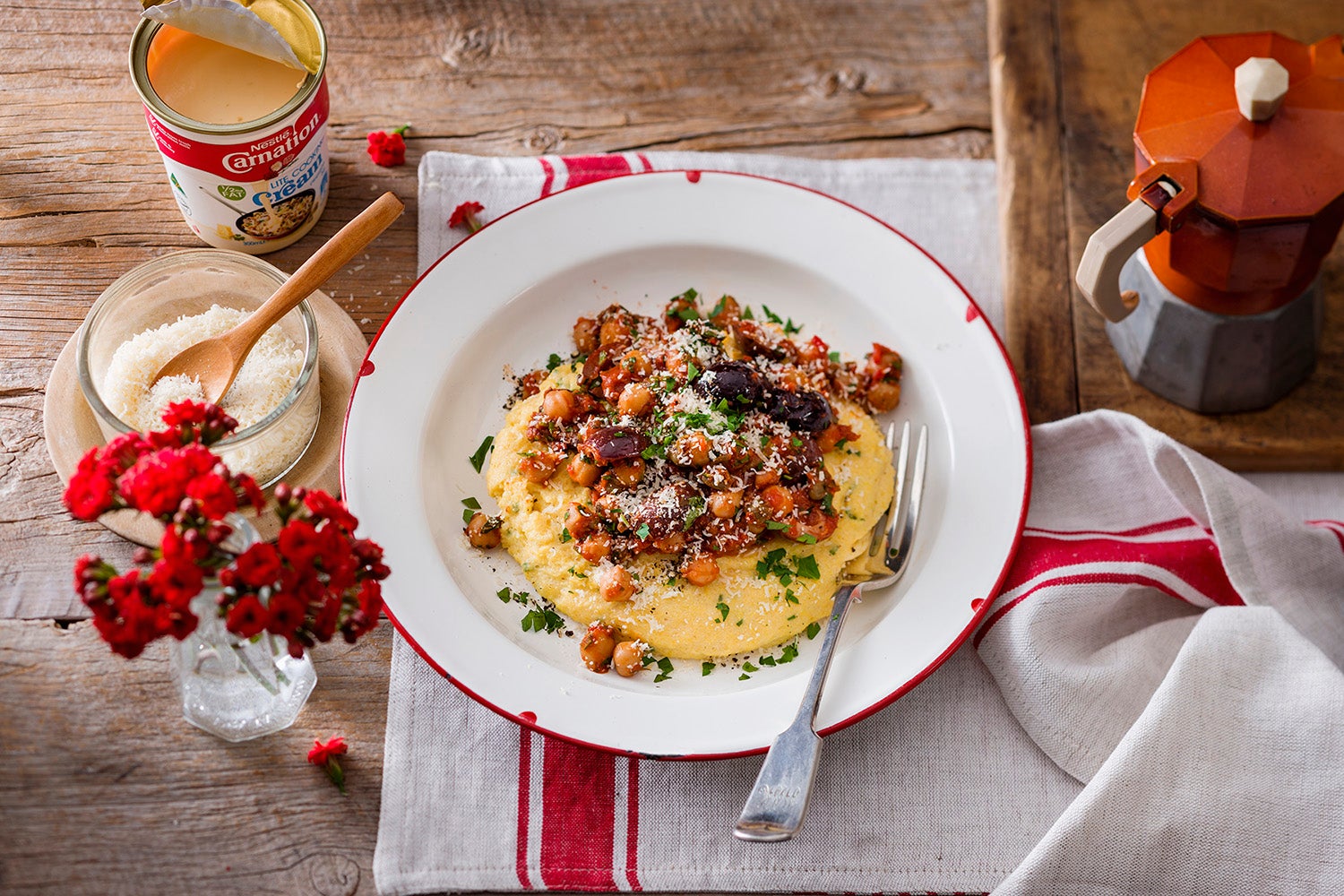 Chickpea Puttanesca with Creamy Polenta