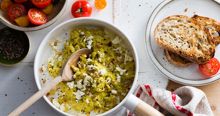 Green Eggs - Pesto and Creamy Feta Scrambled Eggs