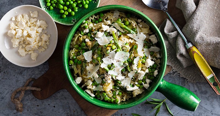 Spring Vegetables with Curly Fettuccine