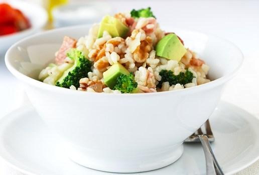 Bacon Avocado Walnut and Blue Cheese Risotto