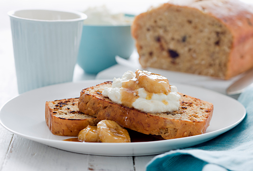 Banana, Date & Coconut Bread with Pan Fried Banana & Ricotta