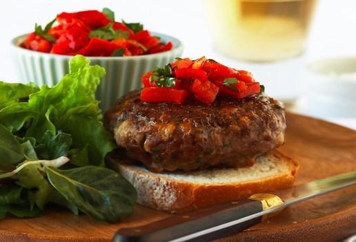 Beef Patties with Red Capsicum and Tomato Salsa