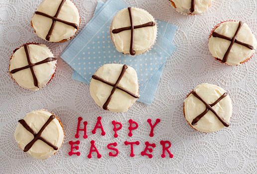 Choc Chip 'Hot' Cross Bun Cupcakes