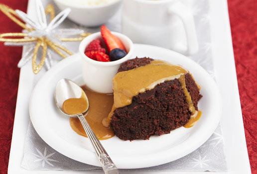 Christmas Dark Chocolate Microwave Pudding with a Spiced Caramel Sauce