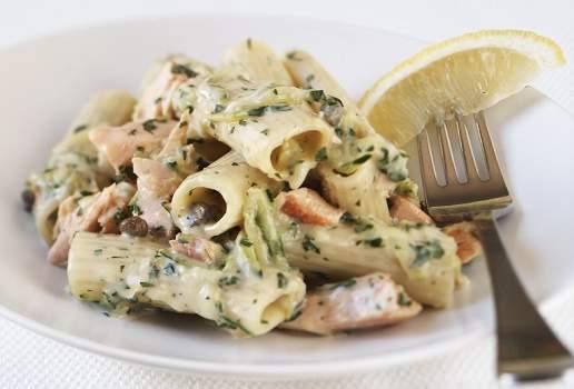 Creamy Salmon Zucchini and Herb Rigatoni Pasta