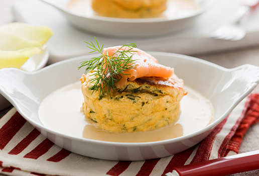 Parmesan and Chive Souffles with Smoked Salmon