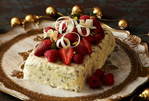 Festive White Choc Pistachio Ice Cream with Red Berries