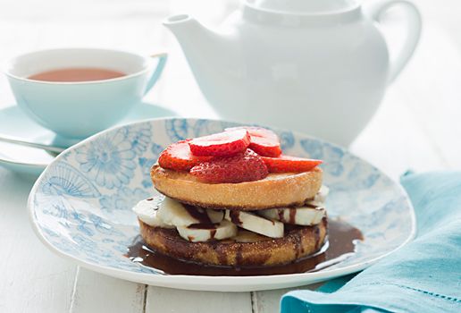 French Muffins with Fresh Fruit and Chocolate Sauce