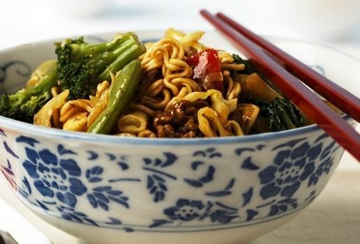 Mince Chow Mein & Bok Choy with Oyster Sauce