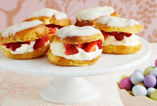 Mini Egg Eclairs with Strawberries and Cream