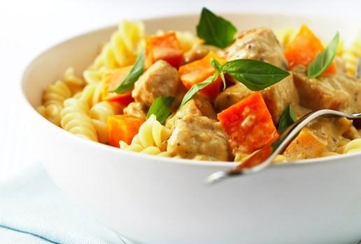 Roasted Pumpkin, Chicken and Basil Pesto Pasta