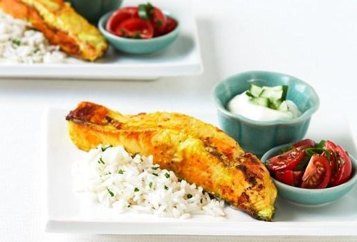 Scrumptious Spiced Fish with Tomato and Mint Raita