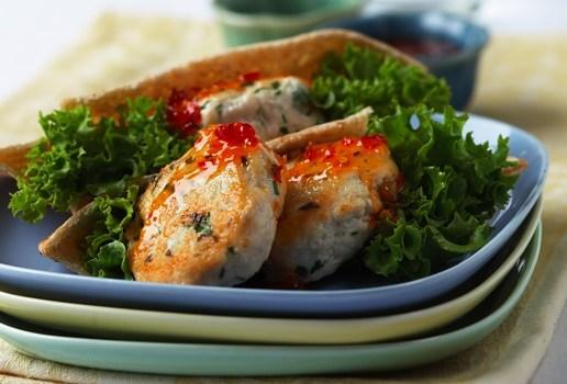 Thai Style Chicken Patties in Pita Bread