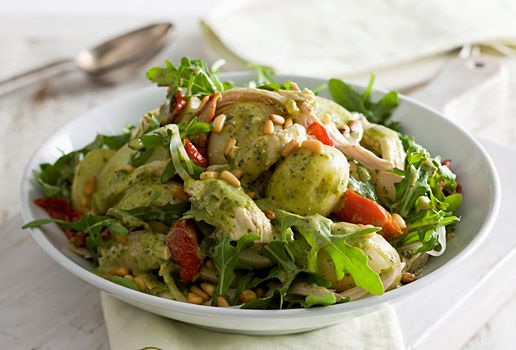 Warm Creamy Pesto Chicken Potato Salad